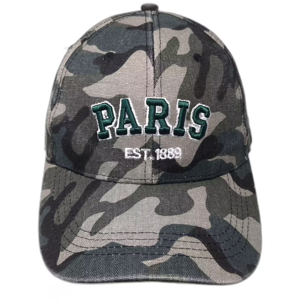 AKER Baseball Cap Green Slideback OS Camo Paris Embroidered Hat Adjustable